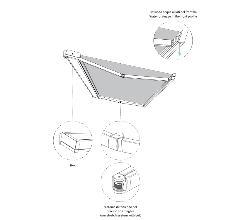 Disegni tecnici braccio tenda da sole t-hide